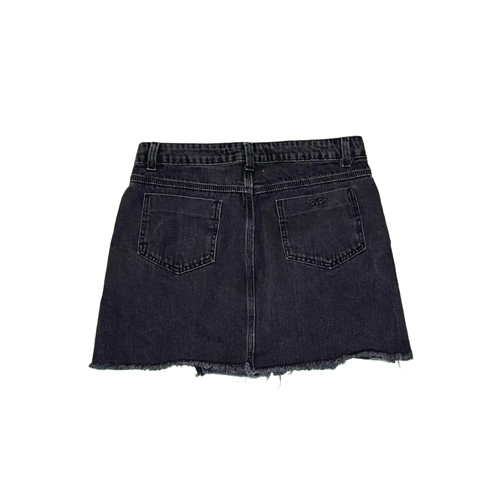Black Denim Mini Skirt with Grommet Detail - Picture 3 of 6